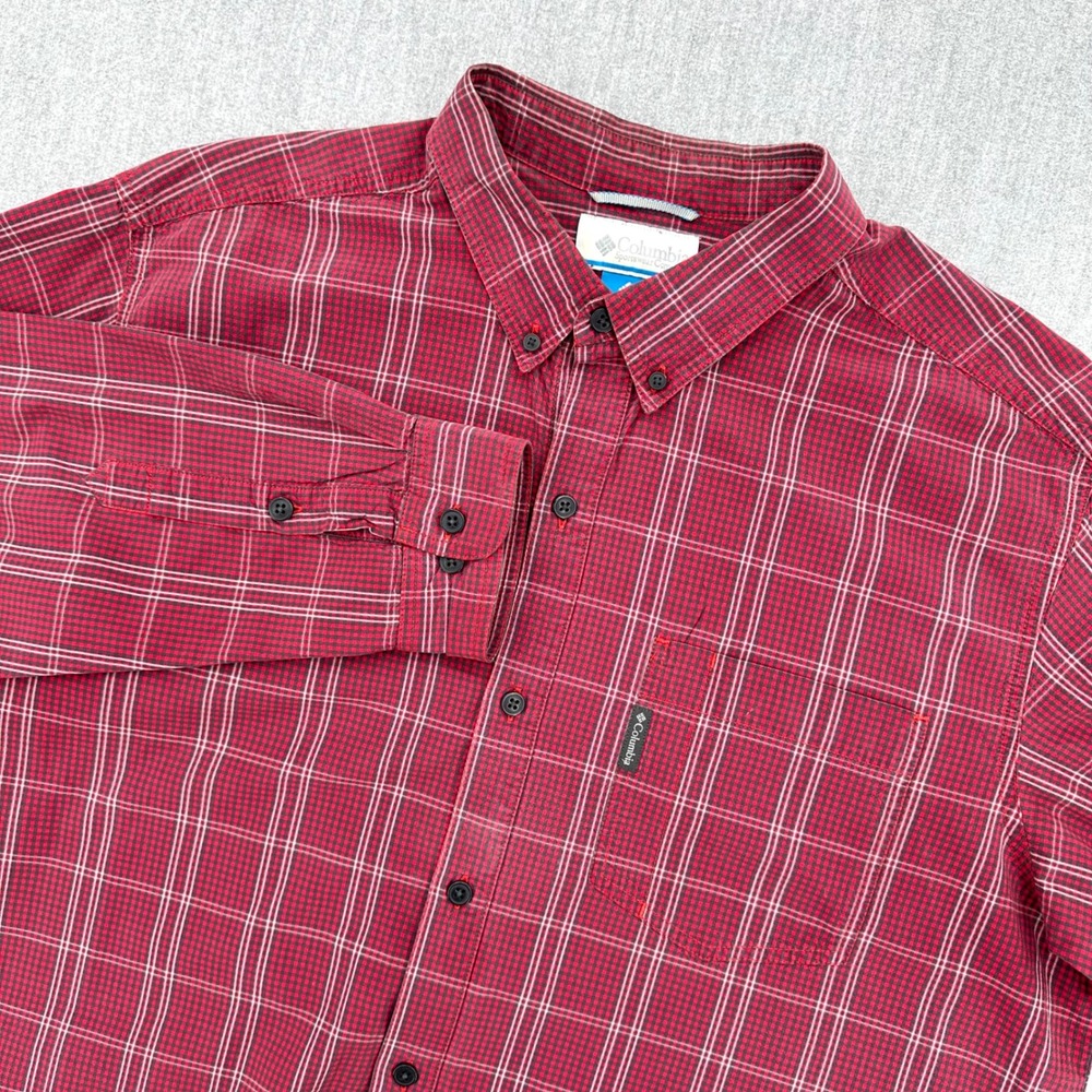 Columbia‎ Button Down Shirt Mens XL Red Plaid Long Sleeve Outdoor Casual cotton